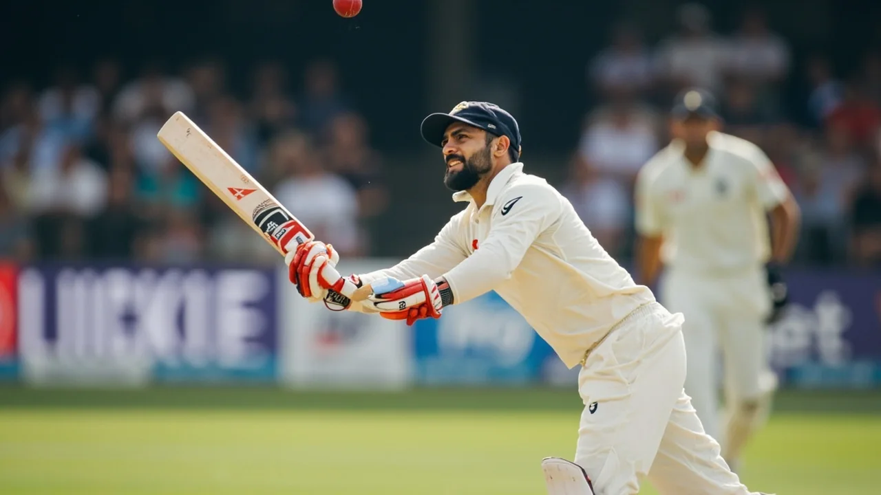 Indian cricketer in batting stance during a training session, viewed from the sideline with shallow depth of field